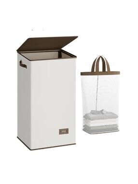 SOLEDI Clothes Hamper with Lid - 100L XL Large Laundry Basket with Removable Bag
